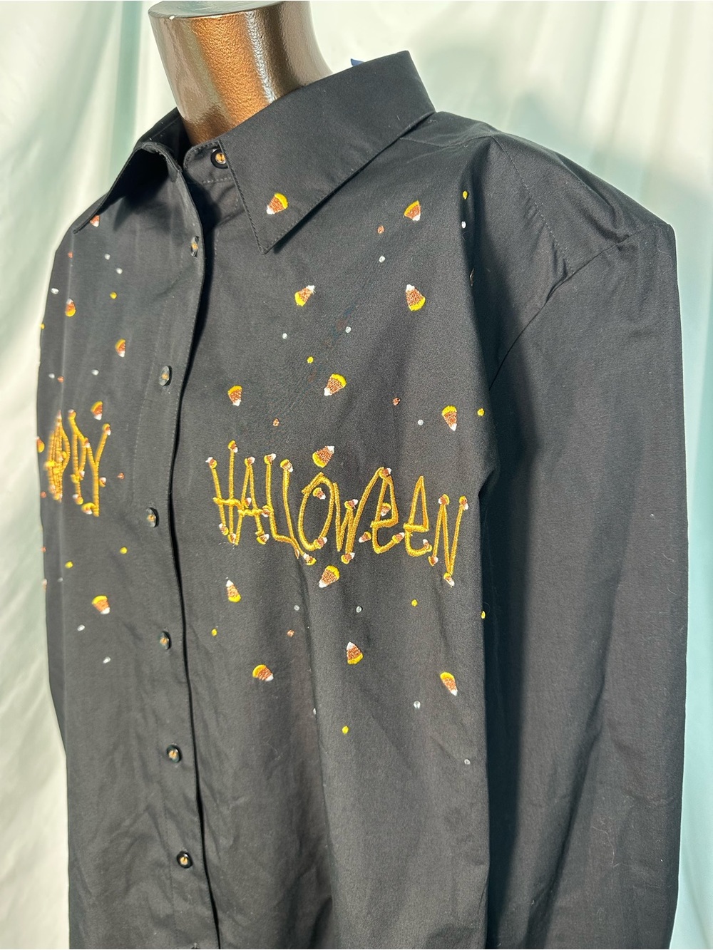 NWT Vintage Karen Scott Black Button-Up Halloween Embroidered - Picture 3 of 9